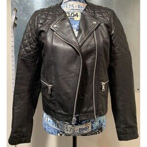 Genuine Cow Leather Quilted Insulated Asymmetrical Zip Moto Jacket S GAP Vtg 90s